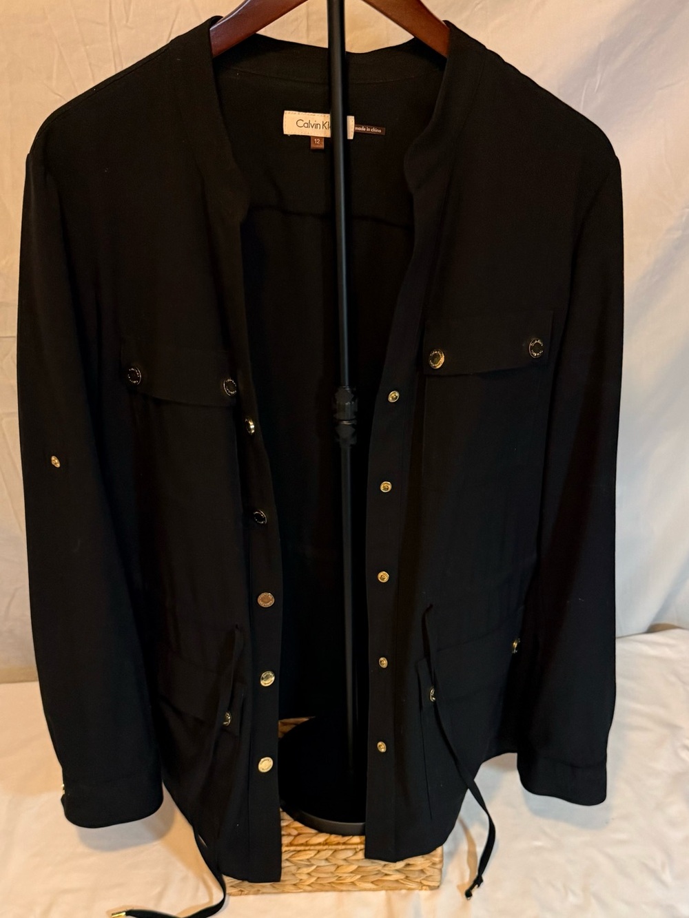 Calvin Klein Women’s Black Safari Utility Jacket with Gold Hardware (KK23)
